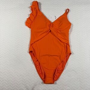 Lilly Pulitzer Olivann One‎ Piece Swimsuit Women 12 Orange Ruffle Asymmetric NWT